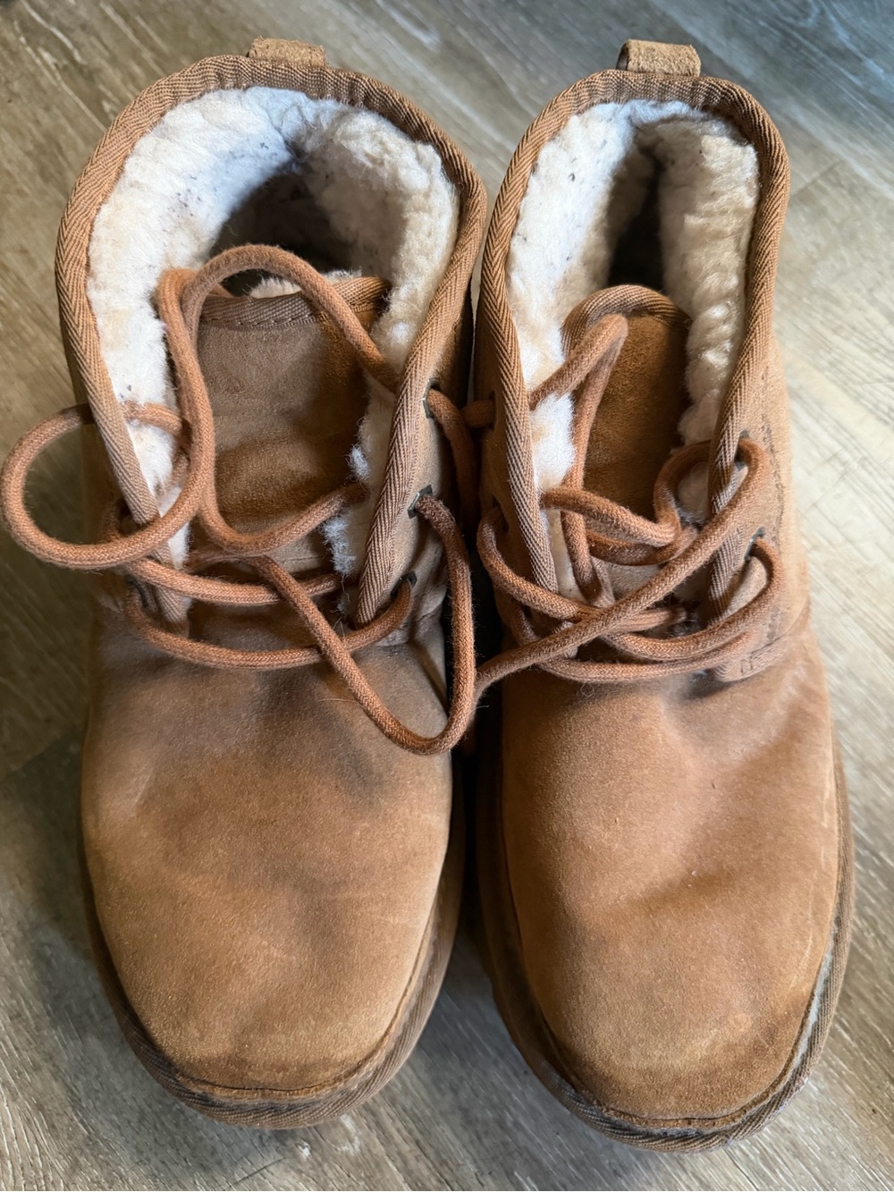 UGG Neumel Chestnut Brown Suede Lace-Up Shearling Winter Boots